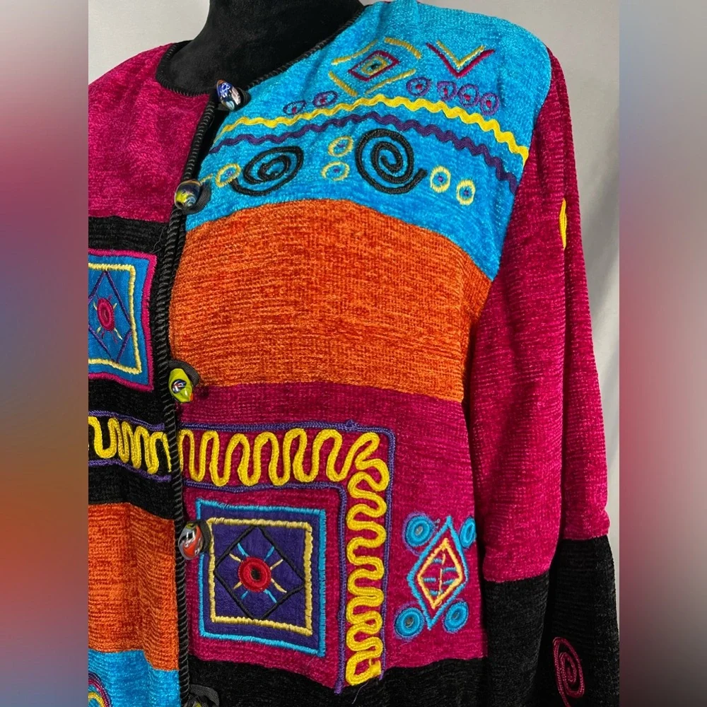 Allure Boutique Vintage Women's Novelty Art Wear Button Front Bold Sweater Sz L - Picture 7 of 10